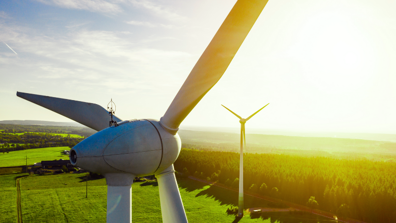 Wind turbines at sunset