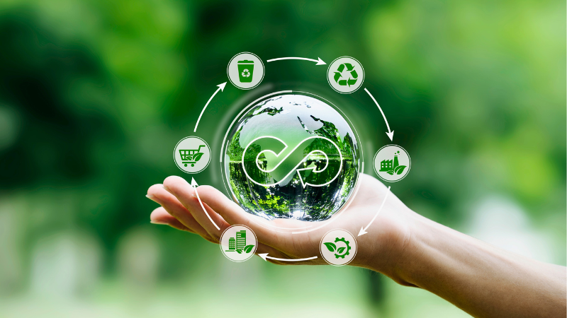 Circular economy globe held in a hand