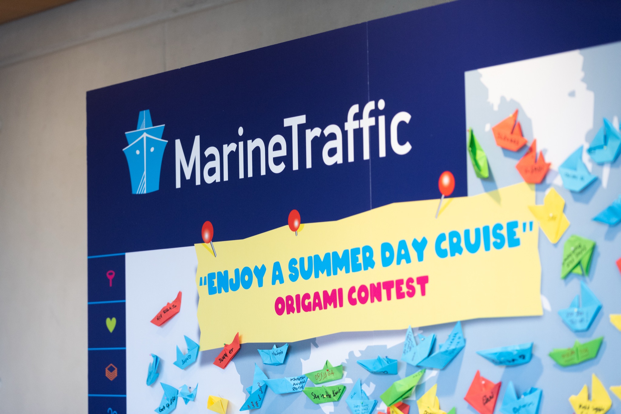 The MarineTraffic board and the contest sign
